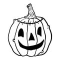 Hand drawn vector black and white illustration of pumpkin in cartoon style